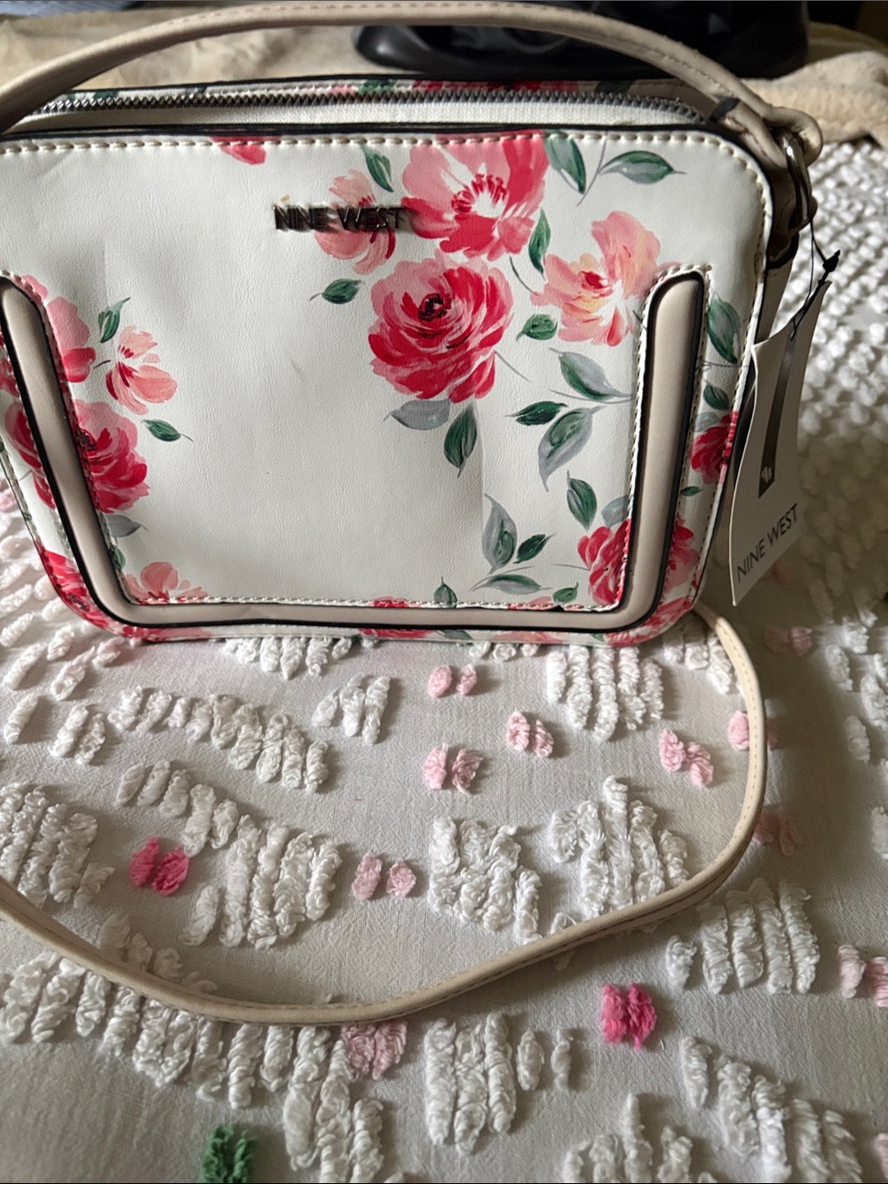 Nine West White Crossbody with Pink Floral Print